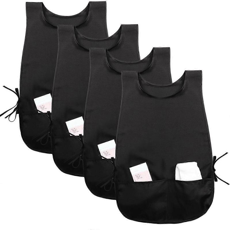 4 Pack Cobbler Apron with 2 Pockets, Waterproof Art Smock for Women, Men, Cleaning, Painting, Housekeeping, Work Black