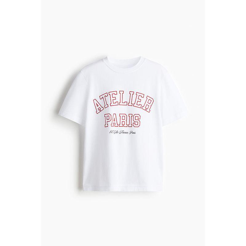 

HM Women s T-shirt Fall 2025 New Arrival Short Sleeve American Base Fresh Printed Crew Neck Top 1274171 White/Atelier Paris018 155/76(XXS)