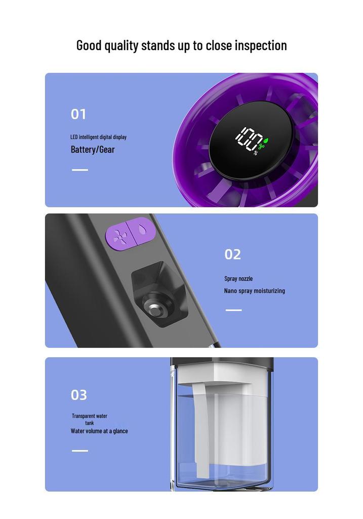 New High-Speed Portable Nano Spray Hydrating Fan with Variable Turbine for Outdoor Use