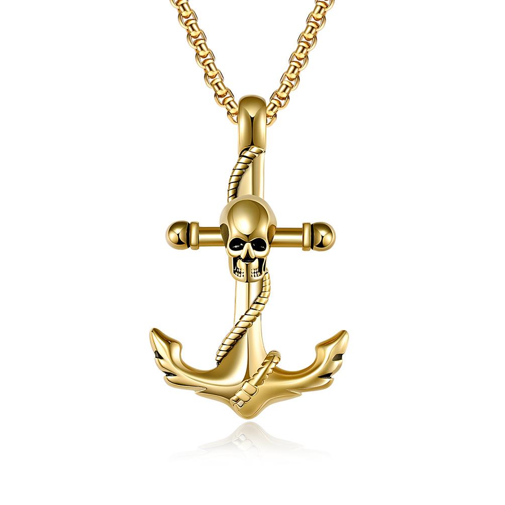 Titanium Steel Skull Boat Anchor Necklace Niche Personality Wearing Stainless Steel Pendant Pendant