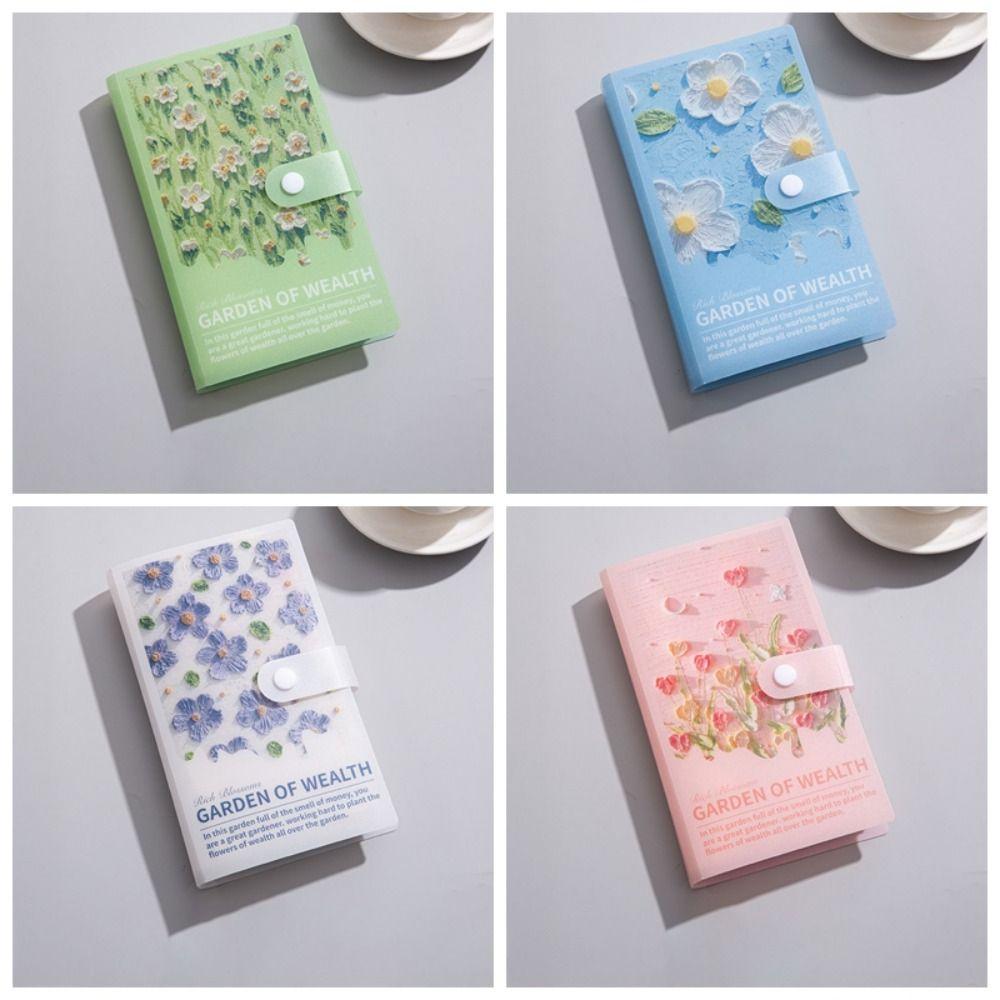 Flower Printed Button Notebook for Money Anti-splash Water PVC Savings Book  50 Sheets