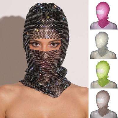 Headgear with Rhinestone Decoration Hollow Mesh Design Sun Protection Eye-Exposing Performances Festivals Head Wrap