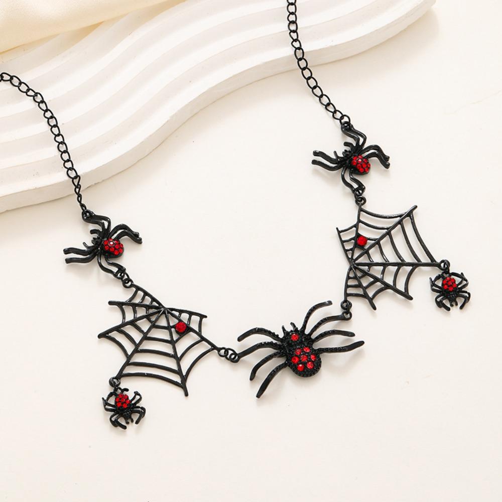 Gothic Halloween Black Spider Web Necklace Exaggerated Design Spider Clavicle Chain Hip Hop Party
