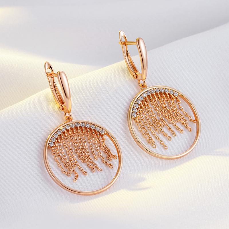 New  Rose Gold Color Long Tassel Dangle Earrings For Women Luxury Natural Zircon Accessories Unique Daily Jewelry