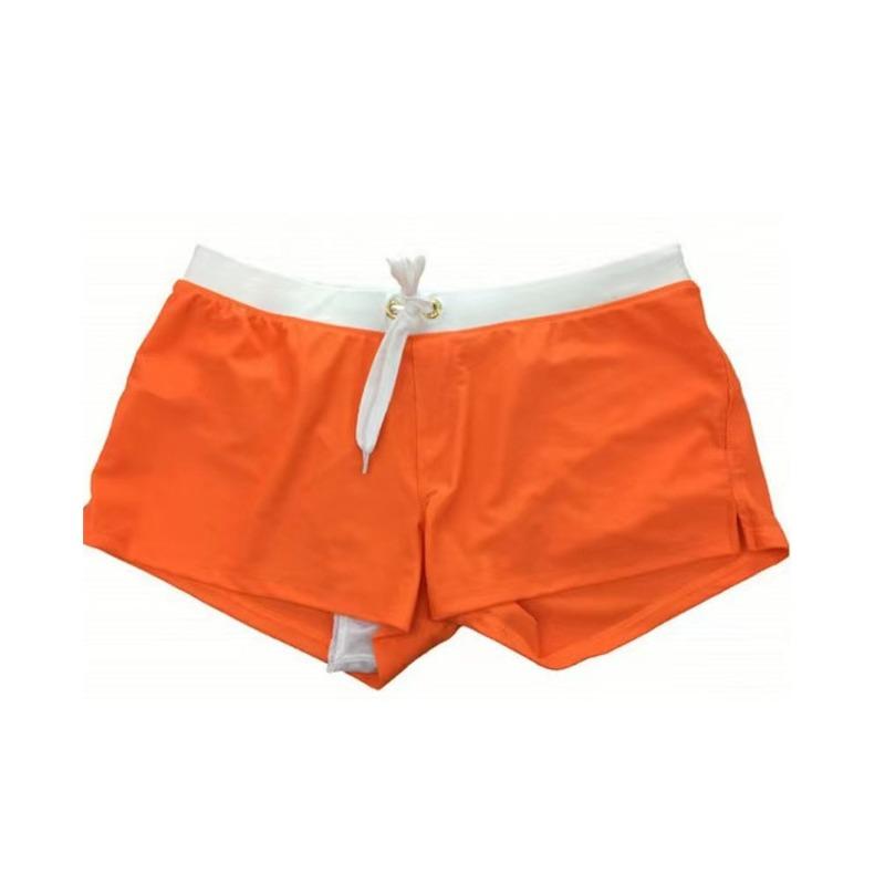 Solid color low waist zipper tether men's swimming trunks back pocket zipper anti-light embarrassment