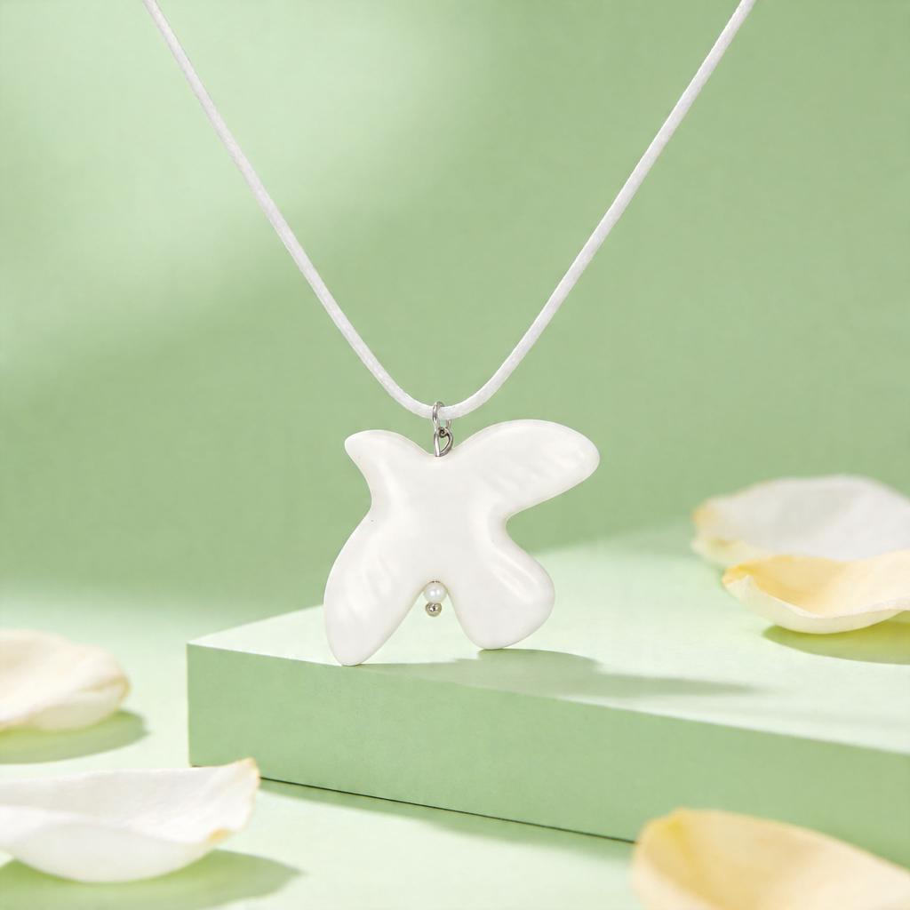 White Ceramic Dove of Peace Pendant for Women High Quality Rope Chain Necklace Unique Jewelry Gift