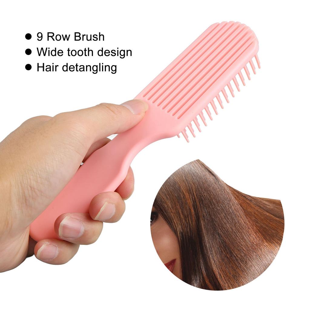 3pcs Detangling Hair Brush Professional Portable Scalp Massage 9 Row Brush Styling Tool for Women Pink
