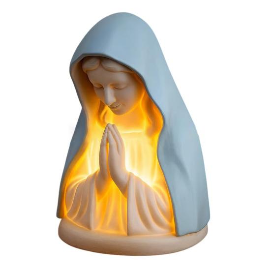 Ночник Дева Мария из смолы, молящаяся Дева, настольная лампа, Пресвятая Матерь в голубой вуали, прикроватный светильник, католическое украшение для дома, подарок на крещение, Рождество
