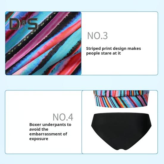 2 buc/Set Set Costum de Baie Femei Bandeau Fără Mâneci Imprimeu în Dungi Topuri de Înot Pantaloni de Baie cu Talie Înaltă Set Articole de Plajă