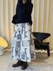 Louvre Winter Japanese Retro Paisley Patchwork Elastic Waist Long Skirt for Women