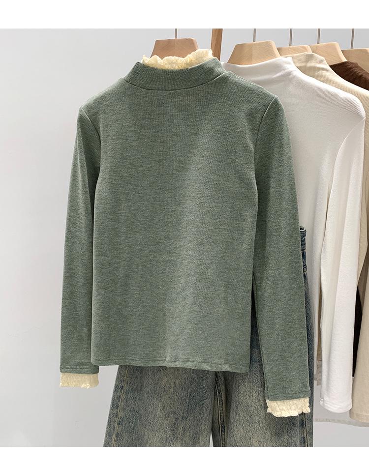 Women's German Velvet Lace Stand-Up Collar Long-Sleeve Shirt, Ideal for Spring, Autumn, and Winter.