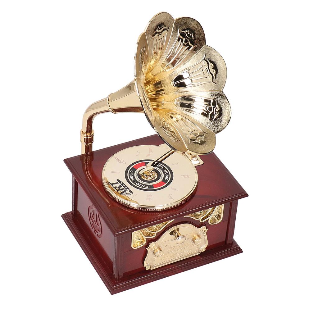 Gramofon Pozytywka Wykwintny Mechaniczny Nakręcany Retro Pozytywka Figurki na Dom Stół Biurko