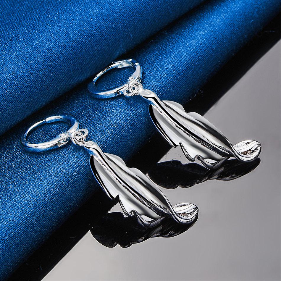 Luxury 925 Sterling Silver Exquisite Polished Leaf Earrings, Fashionable Women's Wedding Jewelry Accessories