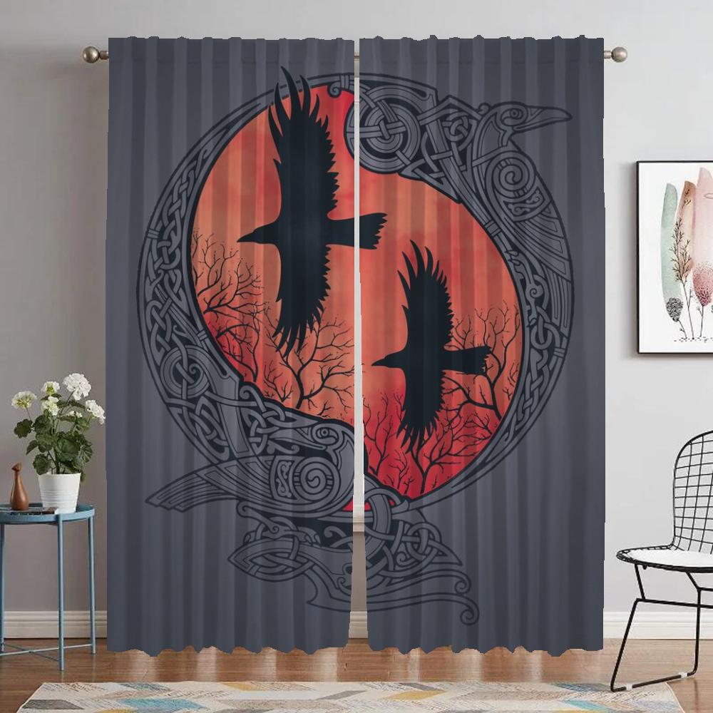 

Living Room Space Design Drapery Vikings Odins Ravens Muninn Divider Halloween Ornament Covers Sheer for Bedroom for Cooking Room Draperies ideal W60xH90cmx2pcs-CL