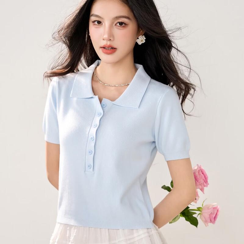 Polo Collar Short Sleeve Knit Top
