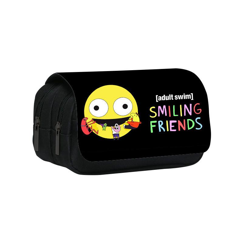 Smiling Friend Double Layer Pencil Case Cartoon Microfiber Storage For Students And Kids