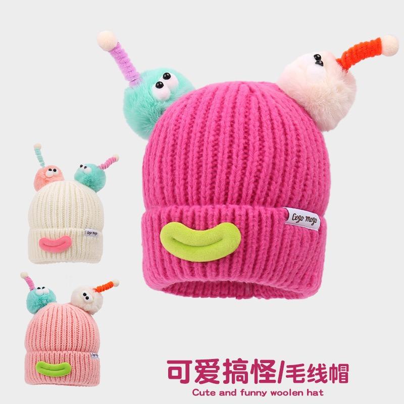 Nowe męskie i damskie kolorowe zabawne czapki, czapki z dzianiny wełnianej, zimowe urocze dziecięce czapki z pomponem dla rodziców i dzieci, ciepłe nauszniki