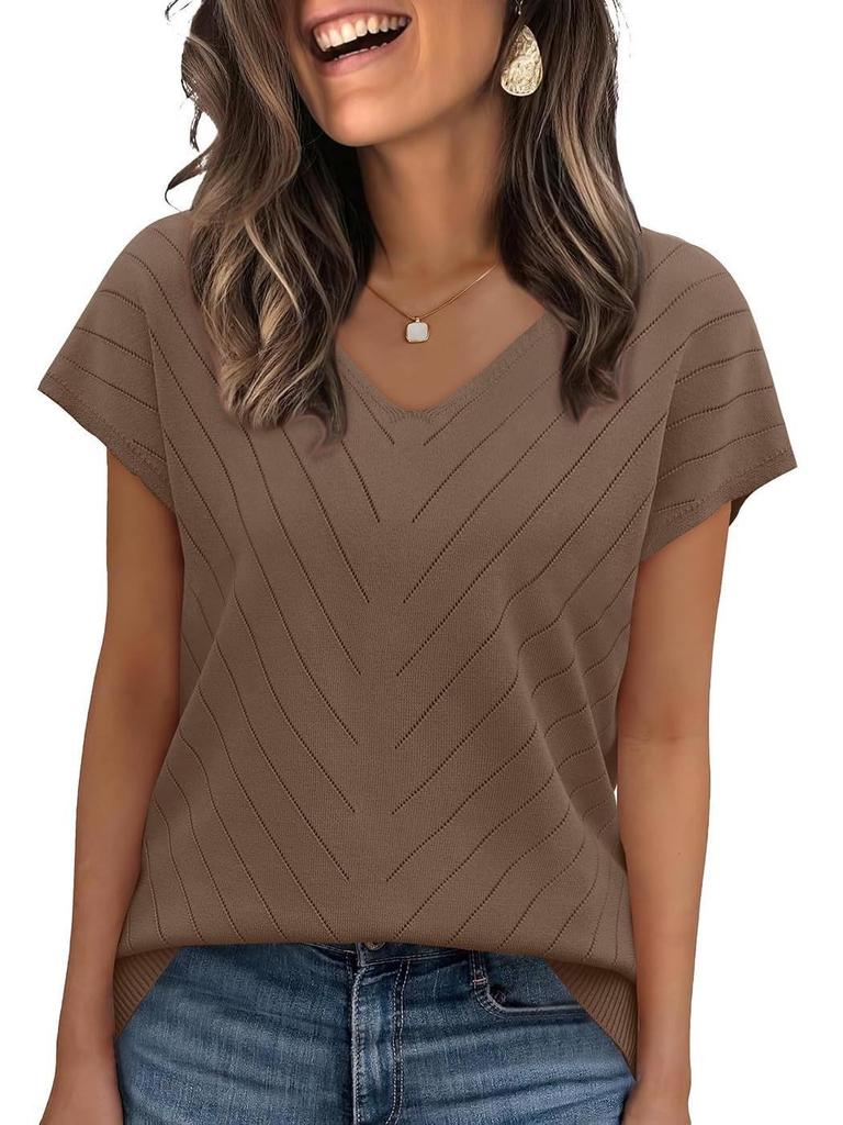 2026 Summer Hot Trend Beach Vacation Cap Sleeve V-Neck Hollowed-Out Casual Knit Sweater for Women