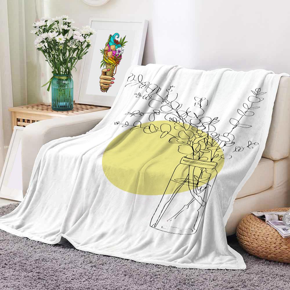 Mondrian Art Digital-printed Polyester Bedroom Velvet Flannel Soft Sofa Cover Blanket Fleece Soft Sofa Cover Blankets for Beds