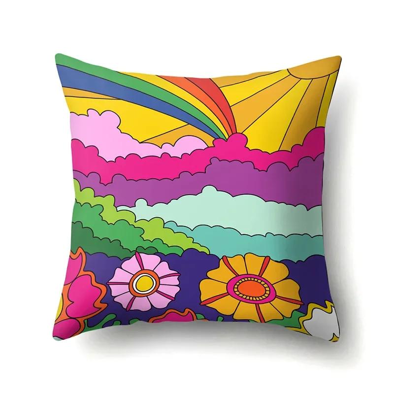 Mode Kissenbezug Cartoon Funda Cojin Sonnenaufgang Überwurfkissen für Schlafzimmer Regenbogen Kissenbezug Housse De Coussin Hogar