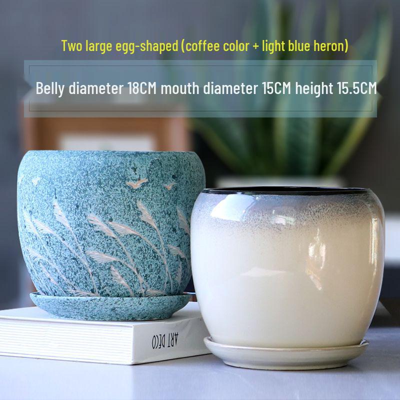 Breathable Ceramic Flower Pot with Tray for Gardenia and Succulents, Chinese Style, Large and Durable for Balcony Use.