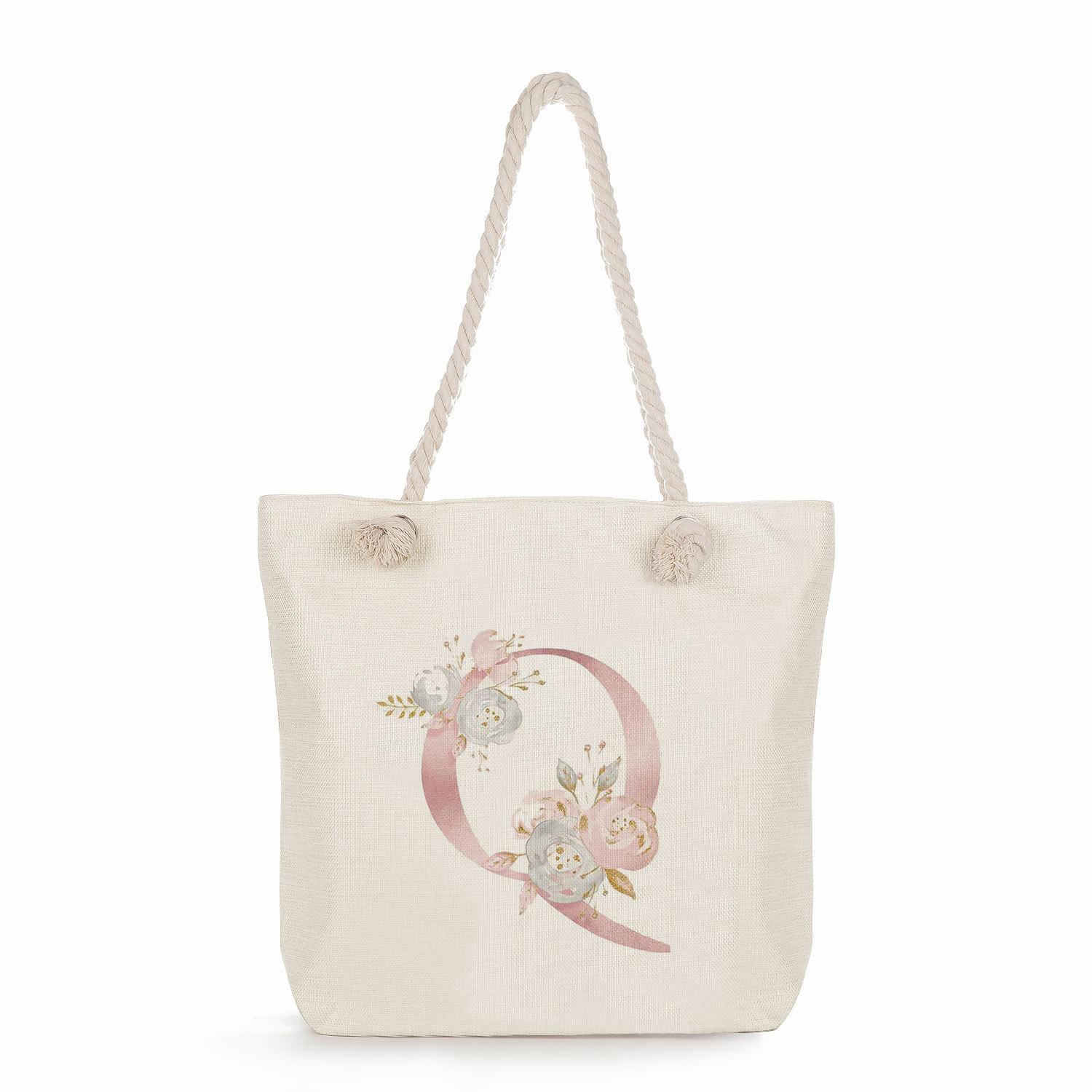 Pink letters print thick rope single-shoulder beach bag 7255 KTB 1270₽