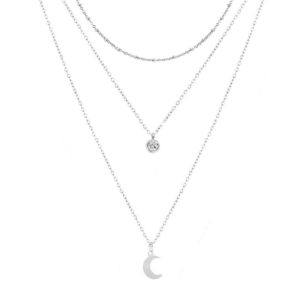 Minimalist Stainless Steel Christmas Necklace Set with Crystal Moon Pendant
