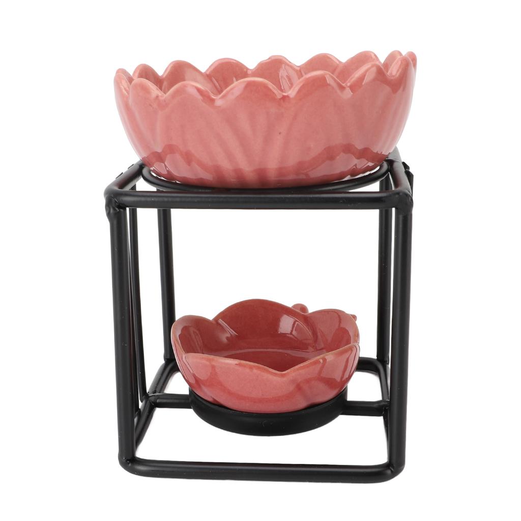 Teelichthalter Wachsschmelzbrenner Keramik Eisen Schwarzer Rahmen Rosa Halter Vintage Ätherisches Öl Bu