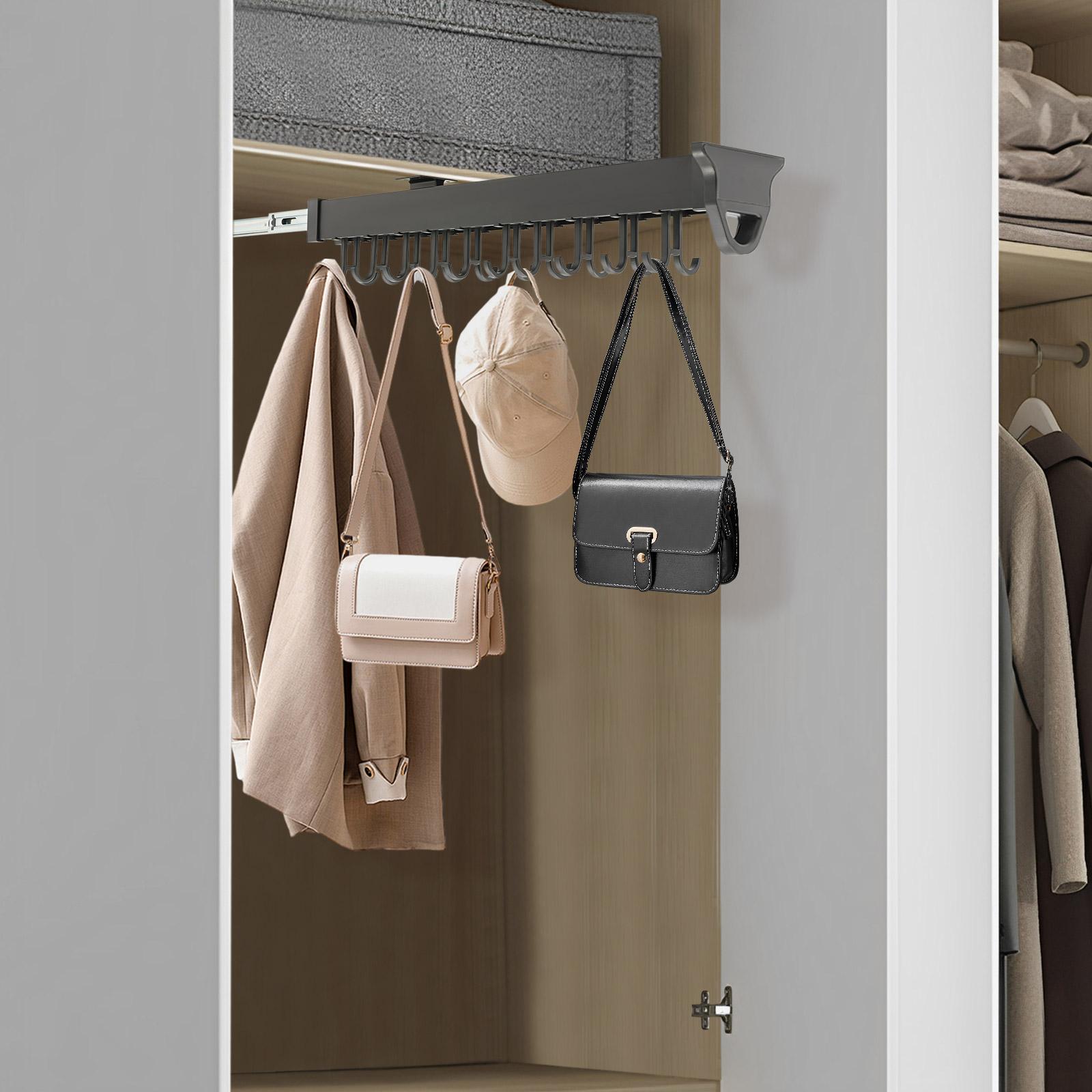 

Extendable Wall Mounted Organizer, Slide Out Broom Mop Holder with 20 Hooks - Storage Rack for Brooms Mops Cleaning Tools чёрный