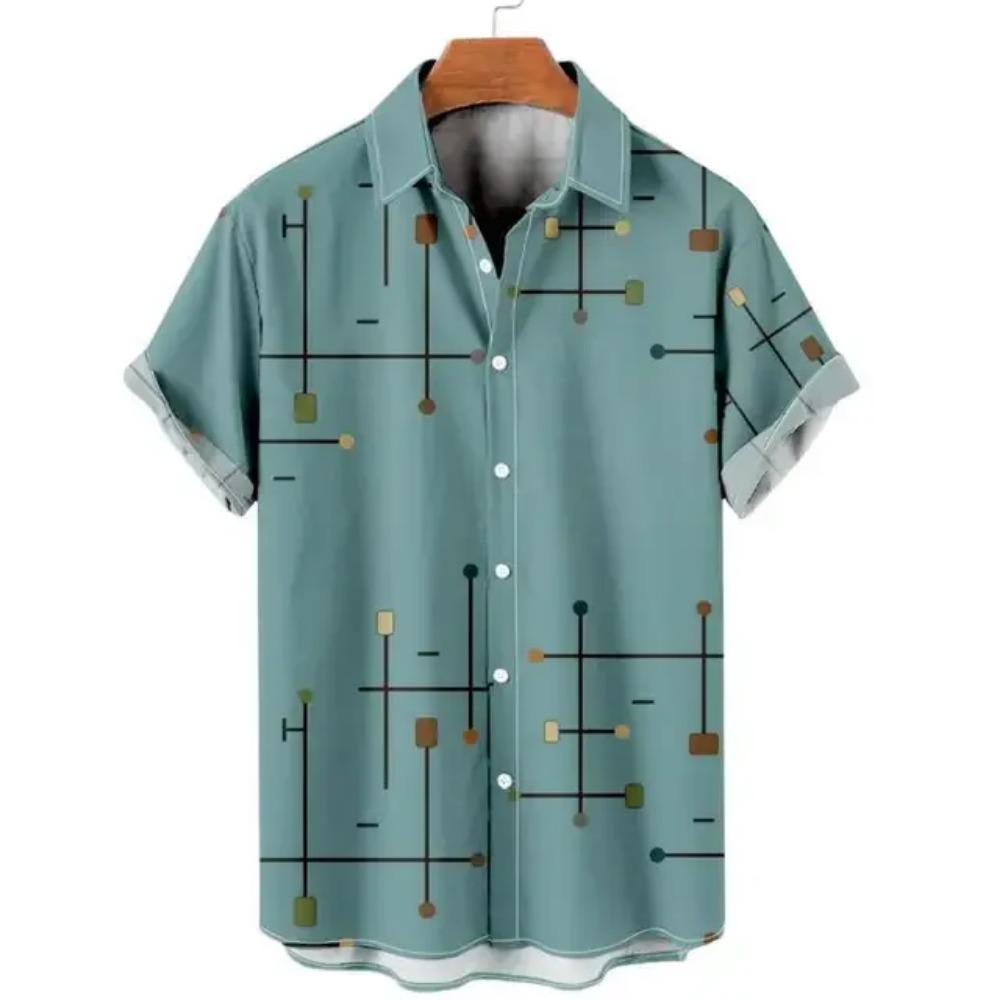 Hawaiian Casual Men's Short Sleeved Shirt, Cartoon Pattern, Retro Fashion Clothing, Retro Style, Summer Vacation, Social Men's Shirt
