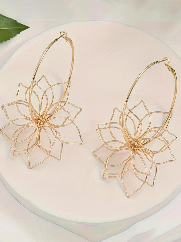 Fashion Flower Design Hoop Earrings, Trendy All-Match Jewelry for Party & Daily Wear