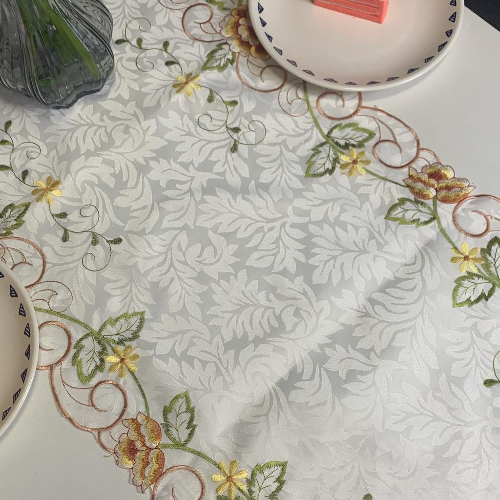 Embroidery Table Flag Pastoral Embroidery Hollow Fabric Tassel Suizi Household Tv Cabinet Dust Tablecloth