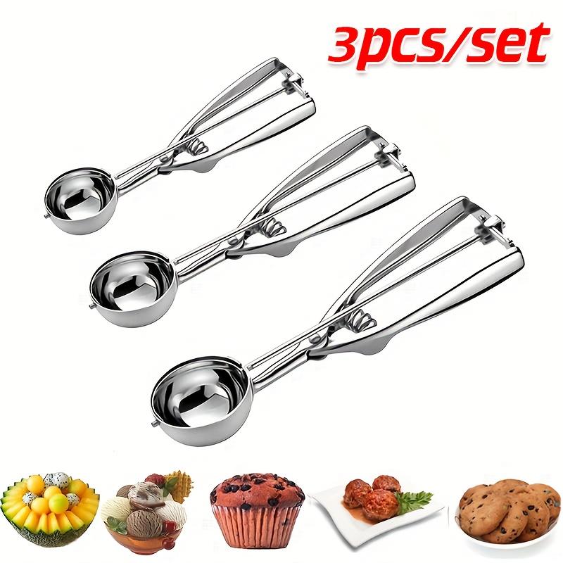 

3pcs Set Stainless Steel Baking Spoons - Non-Stick Ice Cream Scoops Fruit-Shaped Spoons, Camping Outdoor Use 3pc слоновая кость
