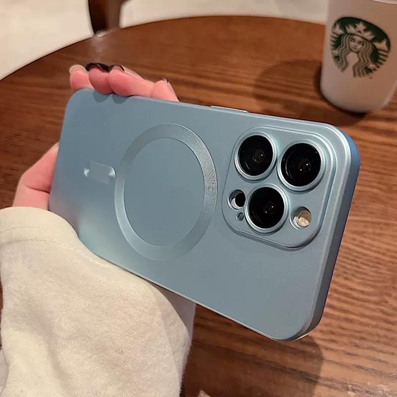 Luxury For Magsafe Magnetic Matte Soft Silicone Case For iPhone 15 14 13 12 11 Pro Max Glass Lens Wireless Charging Back Cover