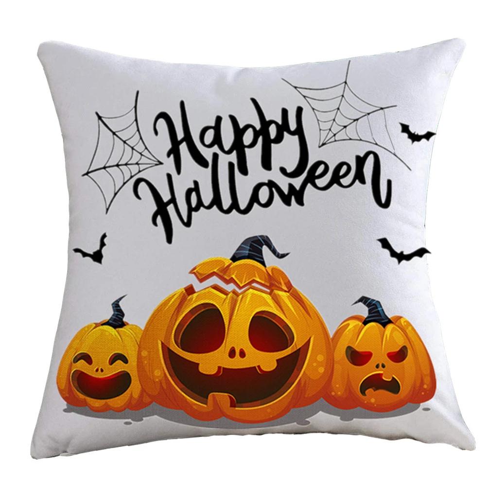 Halloween Happy And Cute Ghost Pumpkin Bat Print Cushion Cover Home Living Room Sofa Decoration Pillow 45X45Cm