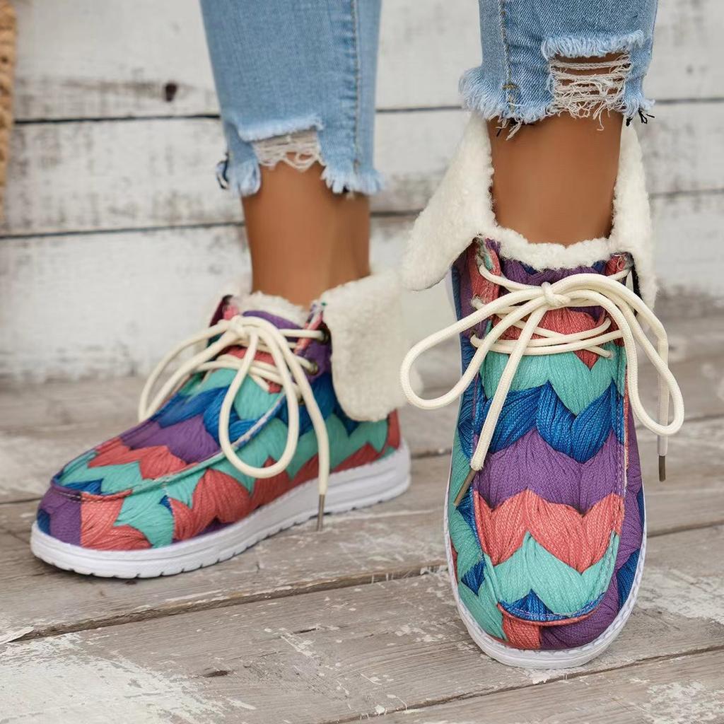 Foreign Trade European and American Large-size Cotton Shoes for Women's Winter New Santa Claus Thickened and Velvet Women's Flat-soled Cotton Shoes