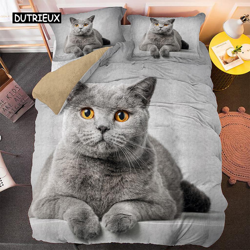 Liebliches Haustier Katzenbettwäsche-Set, Tierdruck Bettbezüge Einzel Doppel King Queen Größe Bettdeckenbezug, Kätzchenmuster Steppdeckenbezug