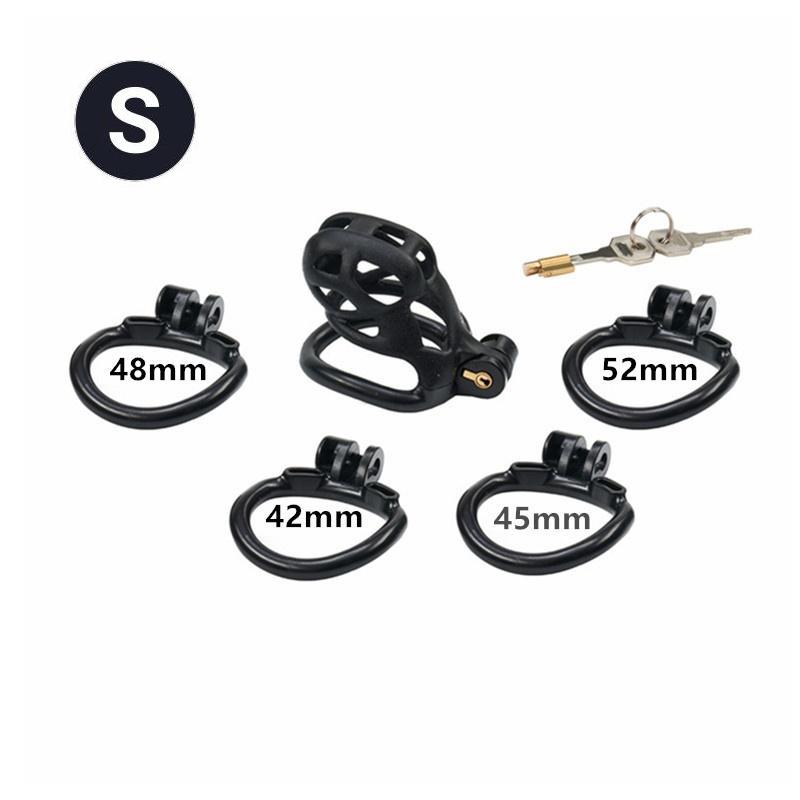 Chastity Men's Lock Chaste Vessel Černá Světlý PVC kroužek na penis Stahovací kroužek Multi Size Cage SM Sex Toys BDSM