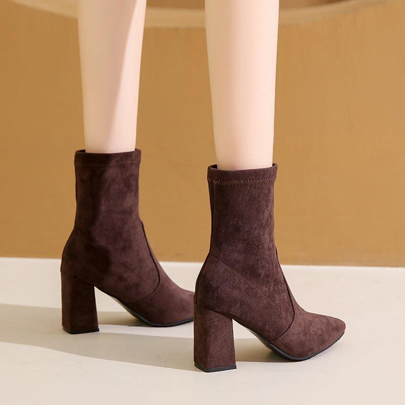 Skinny boots socks autumn and winter 2025 and ankle boots fashion new high heels black short boots women's thick heels small boots