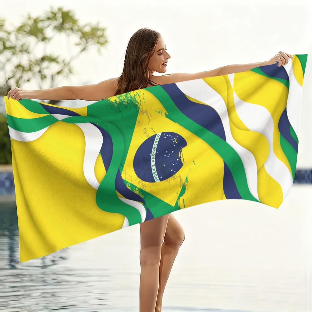 Brasilien-Thema Strandtuch Fußball-Weltmeisterschaft Schnelltrocknendes Handtuch Geeignet für Meeresufer Pool Camping Urlaub Yoga Für Familie Freunde