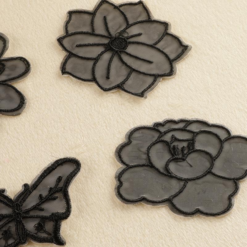 Original Embroidery Label Embroidery Sticker Self-Adhesive Accessory Lace Flower Butterfly Down Jacket Patch Sticker Mesh Thin Cloth Sticker