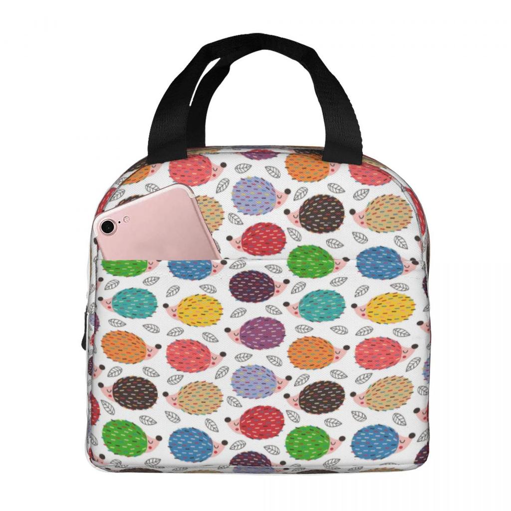 Colorful Hedgehogs Illustration Insulated Lunch Bag for Women Office Cooler Thermal Food Box Tote Portable Lunch Boxes Container