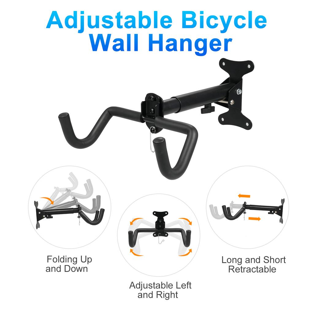 Suport de perete pentru biciclete, aliaj de aluminiu, reglabil, cu cârlig, limită de greutate