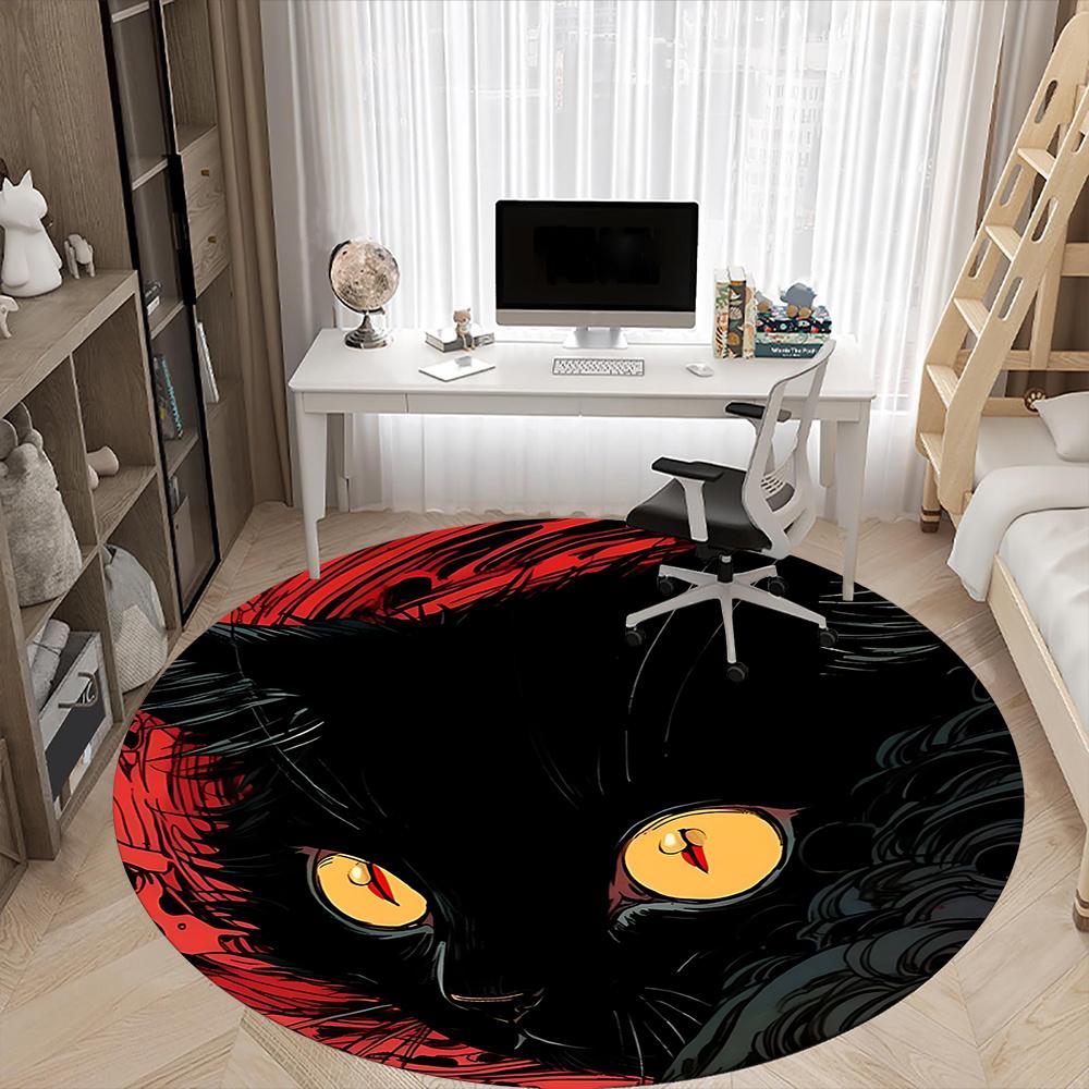 1pc Black Cat Eyes Office Round Area Rug, Indoor Mat Suitable ForOffice, Under Office Chairs Bedroom Living Room Home Decor, Room Deco u62