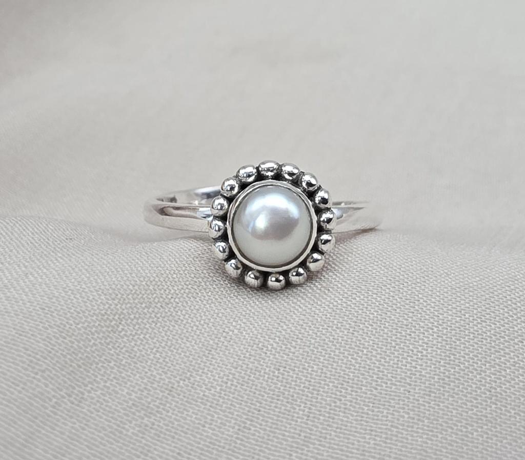 Freshwater Pearl Adjustable Ring 925 Sterling Silver Handmade Minimal Silver Jewelry June Birthstone