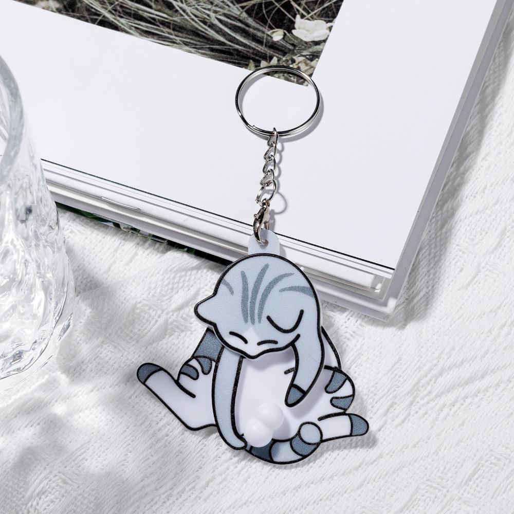 Rotatable Egg Cat Keychain Pull Play Bag Pendant Gifts Cartoon Cat Trick Play Egg Toy