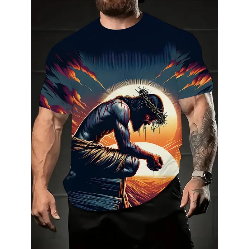 Herren 3D Jesus Druck T-Shirt Kurzarm Lässig Rundhals Betende Hände Design T-Shirt Für Männer Neu Im Angebot Übergroßes T-Shirt Oberteile
