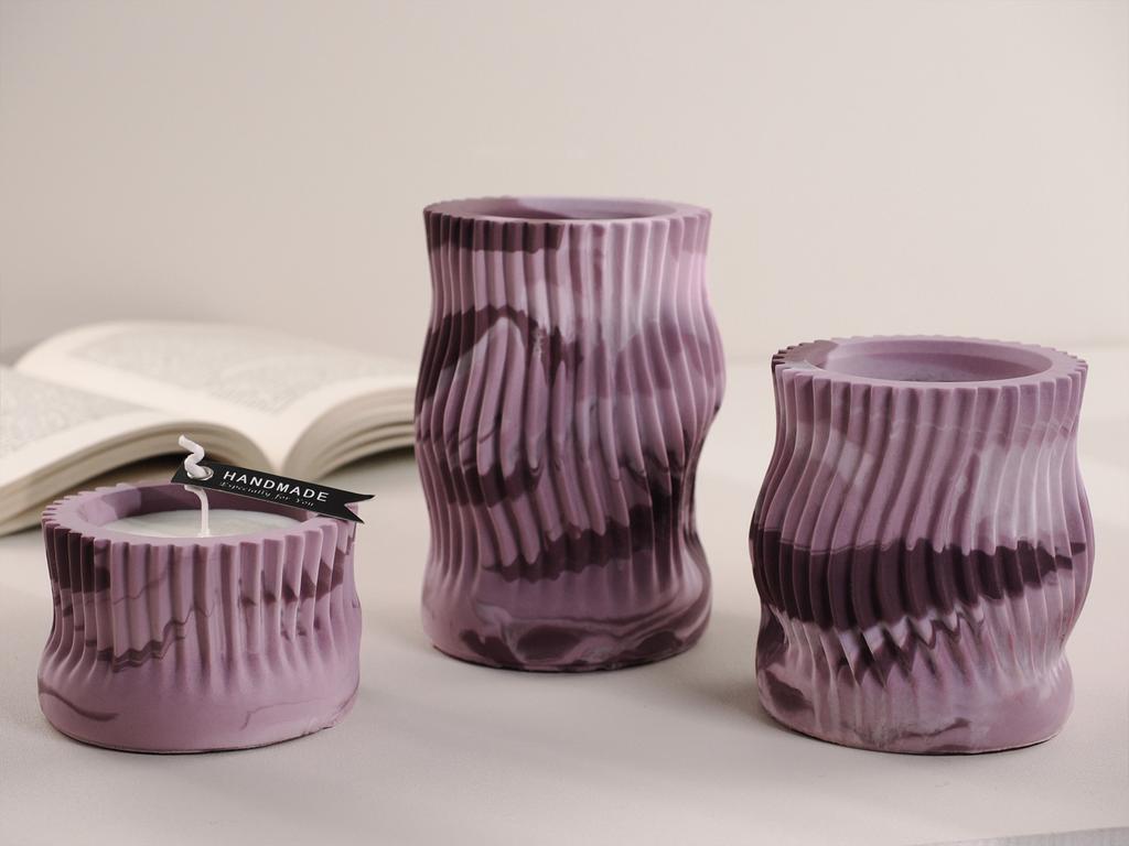Concrete Stripe Candle Jar Silicone Mold Simplicity Wave Storage Tank Ornament Cement Plaster Flowerpot Resin Molds Home Decor