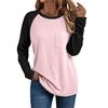 New Women's Casual Crew Neck Long Sleeve Patchwork T-Shirt with Pocket, Fashion European American Style Top for Crossborder