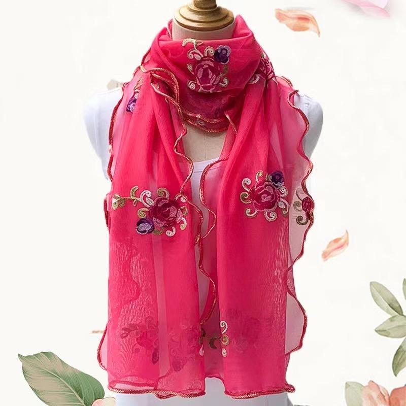 Lace Scarf Women Lightweight Hijab Elegant  Print Silk Floral Shawl Wraps Headband Handle Hair Accessories Bandana
